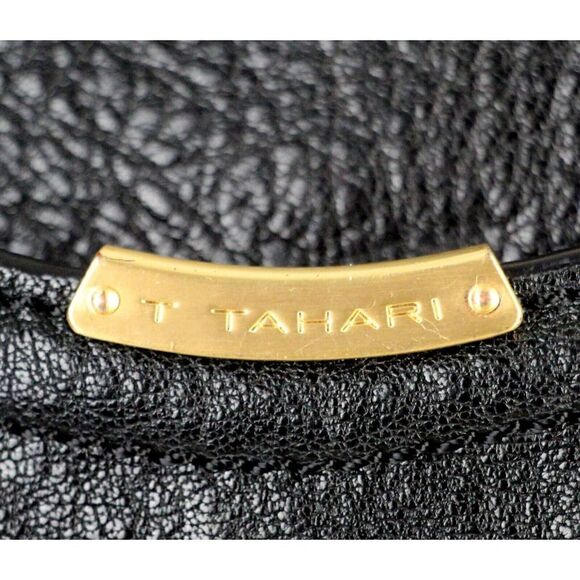 T Tahari BLACK GENUINE LEATHER THREE COMPARTMENTS BUSINESS TOTE SHOULDER BAG - Picture 2 of 16